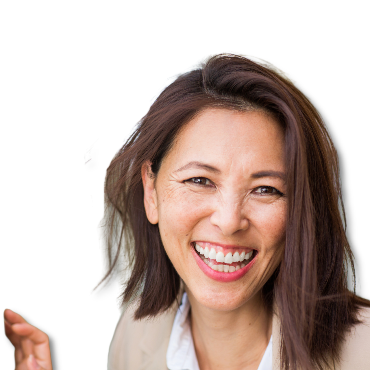 smiling young women young woman with mid length dark hair